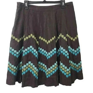 Loft Pleated 100% Linen Embroidered Skater Skirt size 10